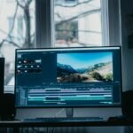 Computer monitor displaying a video recording and editing timeline, illustrating a guide to recording your screen on Windows, Mac, and phones